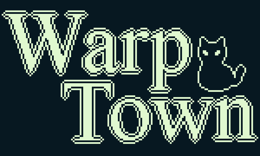 logo that says warp town and has a drawing of a cat on it